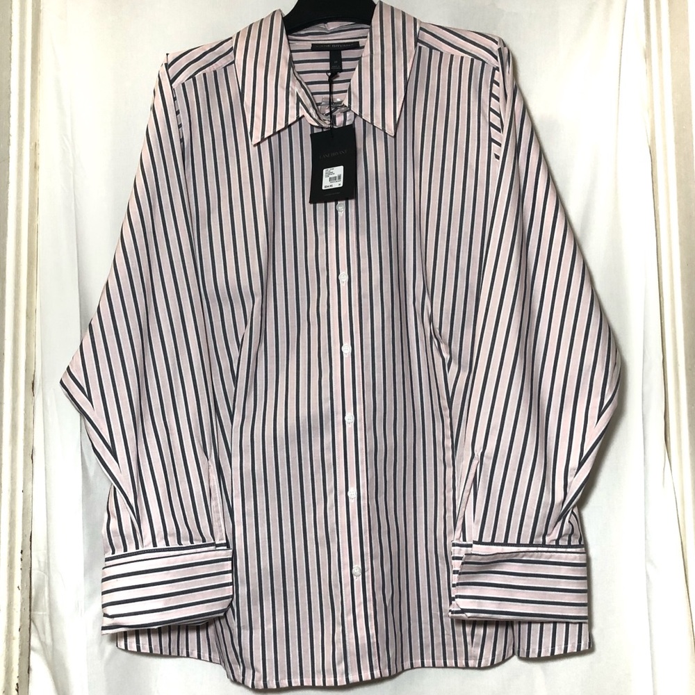 Lane Bryant pink and gray stripe button down top